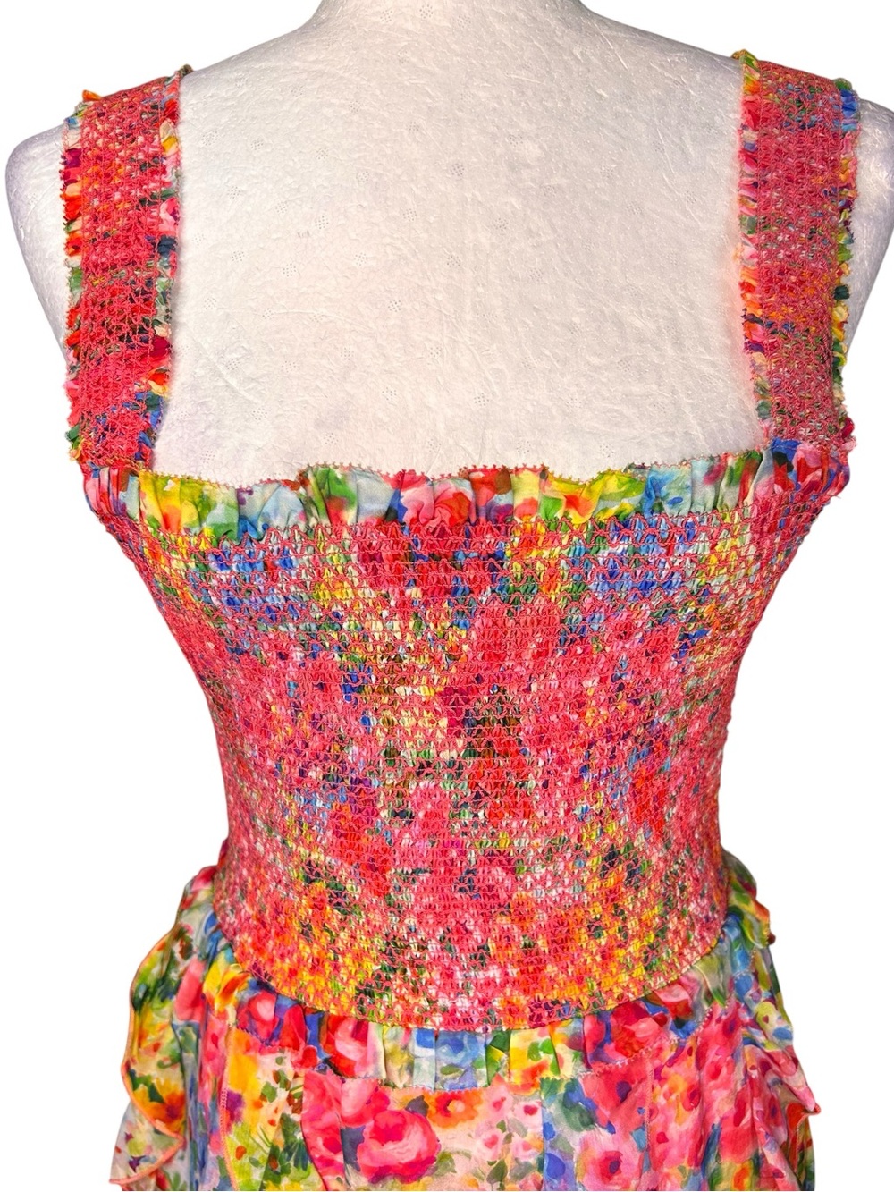 Alice + Olivia Jocelyn Smocked Mini Dress 6 Silk Blend Coquette Girl Party - Picture 6 of 13